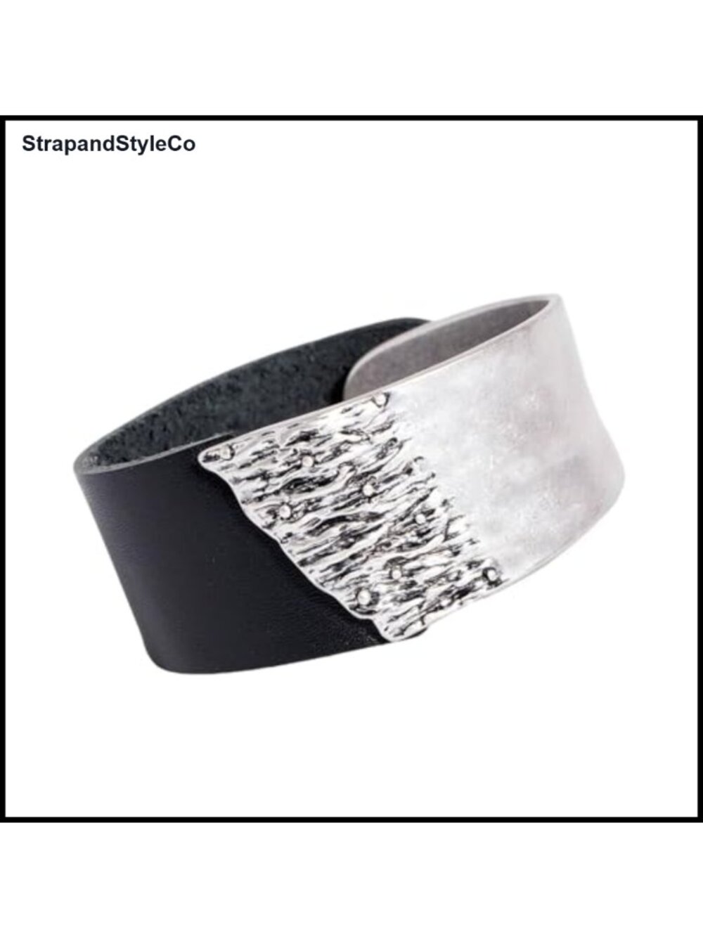Genuine Leather Wrap Bracelet Antique Silver Wave Cuff Bangle Women
